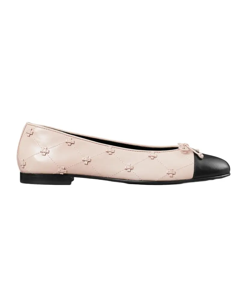 Tory Burch Bunny Knot Leather Cap-Toe Ballerina Flats