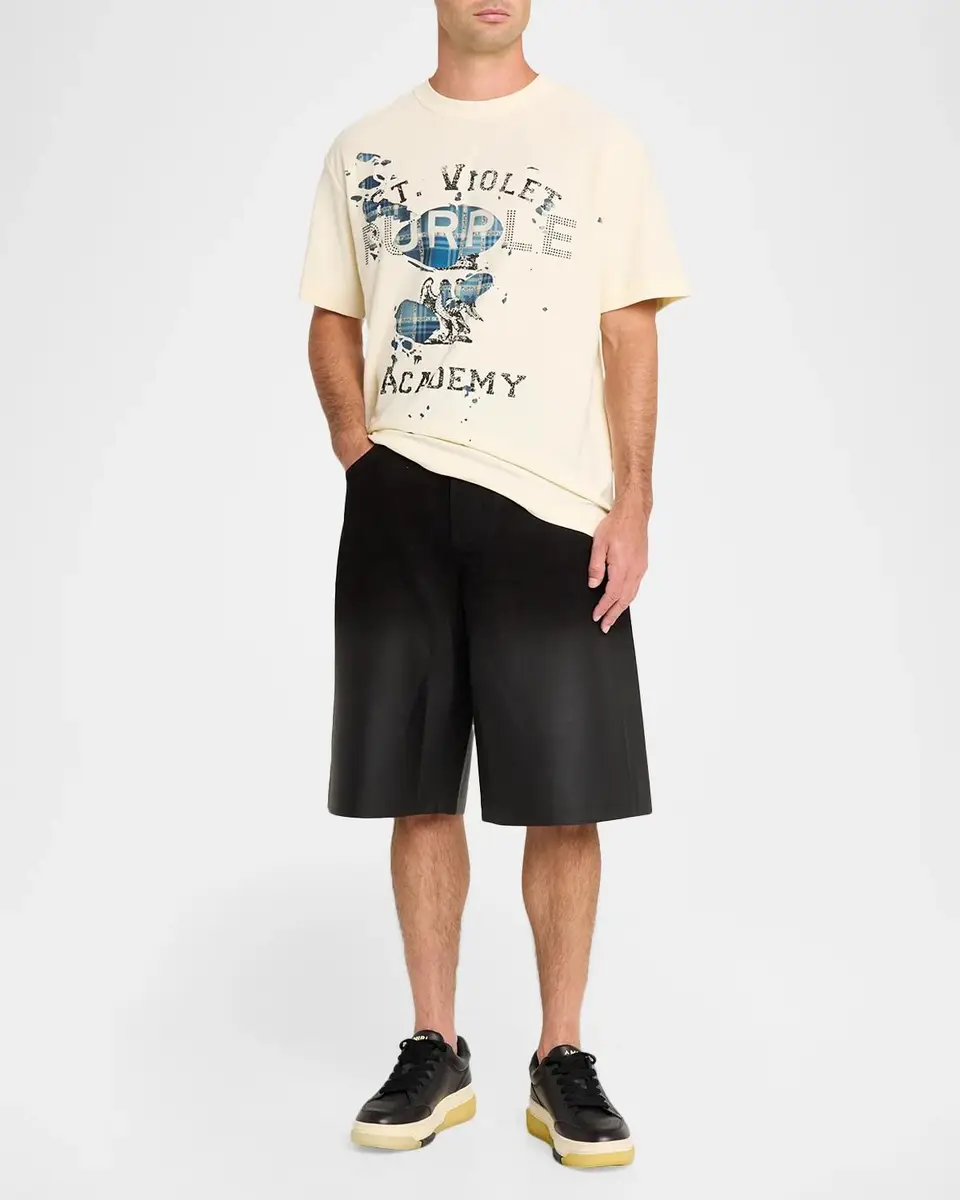 PURPLE Men's Leather Track Wide-Leg Shorts | Thumbnail 2 PURPLE Men's Leather Track Wide-Leg Shorts | Thumbnail 2