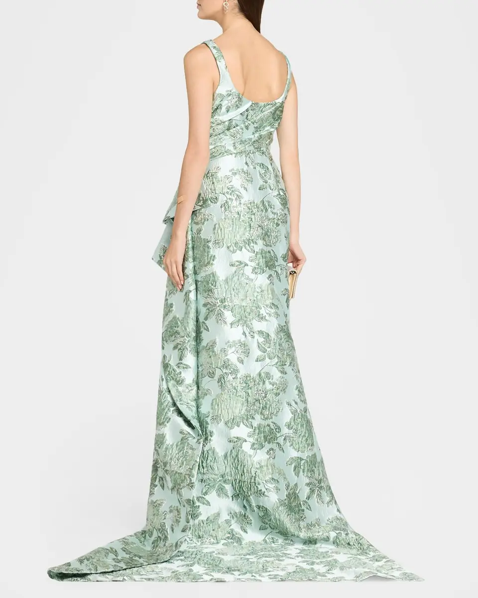 PAMELLA ROLAND Sleeveless Metallic Floral Jacquard Draped Column Gown | Thumbnail 3 PAMELLA ROLAND Sleeveless Metallic Floral Jacquard Draped Column Gown | Thumbnail 3