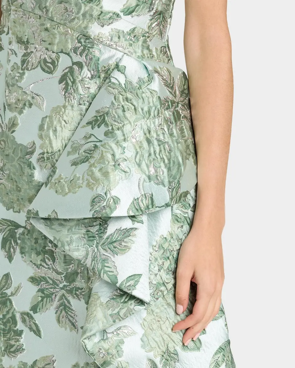 PAMELLA ROLAND Sleeveless Metallic Floral Jacquard Draped Column Gown | Thumbnail 5 PAMELLA ROLAND Sleeveless Metallic Floral Jacquard Draped Column Gown | Thumbnail 5
