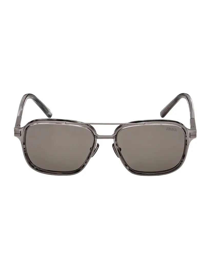 Zegna Men's EZ0321 Polarized Metal Navigator Sunglasses