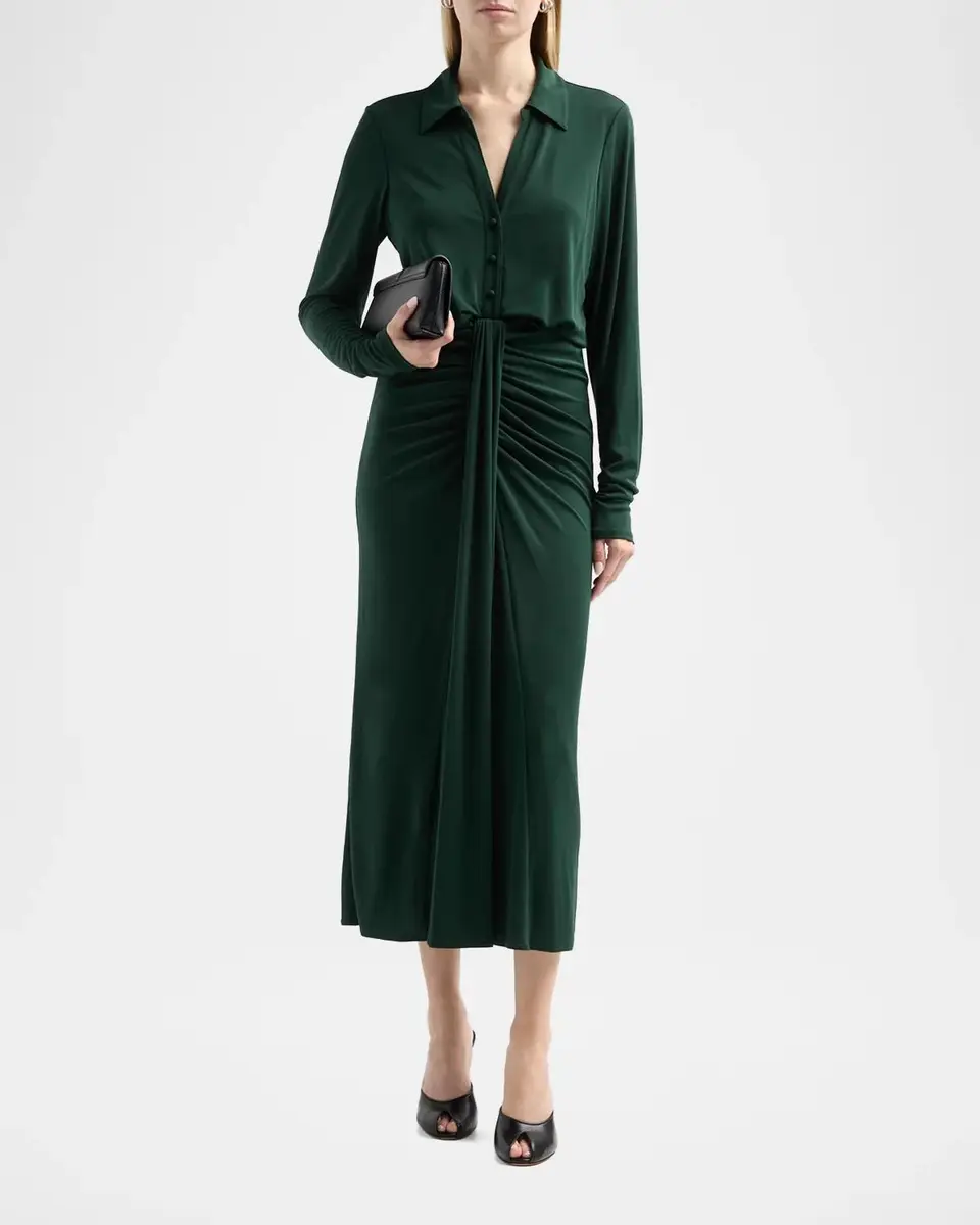 Cinq à Sept Seferina Draped Long-Sleeve Jersey Dress | Thumbnail 2 Cinq à Sept Seferina Draped Long-Sleeve Jersey Dress | Thumbnail 2