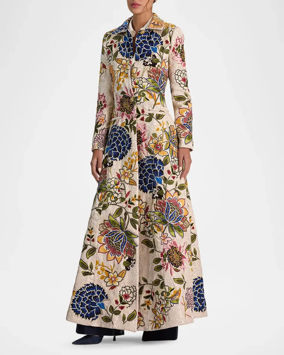 Alice + Olivia Eleanor Embroidered Floral Jacquard Long Coat | Thumbnail 2 Alice + Olivia Eleanor Embroidered Floral Jacquard Long Coat | Thumbnail 2