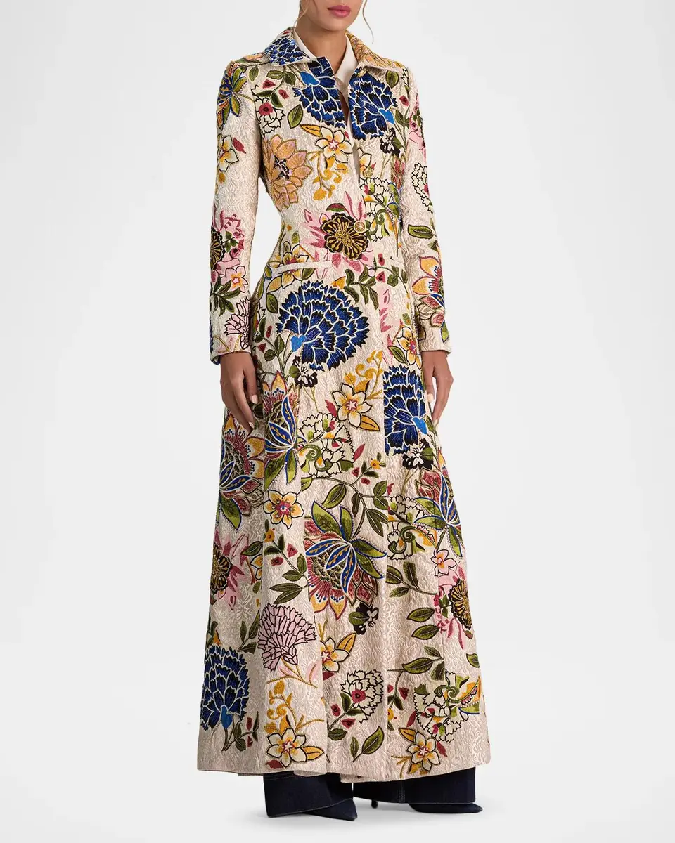 Alice + Olivia Eleanor Embroidered Floral Jacquard Long Coat | Thumbnail 4 Alice + Olivia Eleanor Embroidered Floral Jacquard Long Coat | Thumbnail 4
