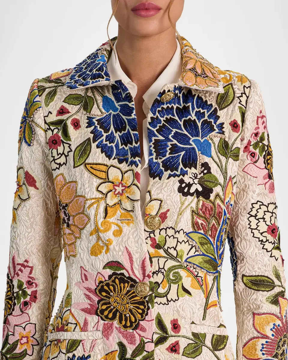 Alice + Olivia Eleanor Embroidered Floral Jacquard Long Coat | Thumbnail 5 Alice + Olivia Eleanor Embroidered Floral Jacquard Long Coat | Thumbnail 5