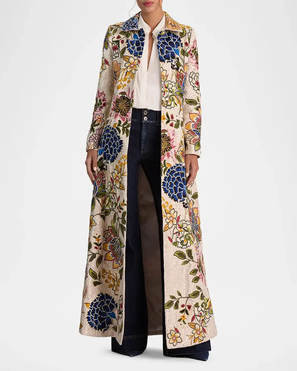 Alice + Olivia Eleanor Embroidered Floral Jacquard Long Coat | Thumbnail 6 Alice + Olivia Eleanor Embroidered Floral Jacquard Long Coat | Thumbnail 6