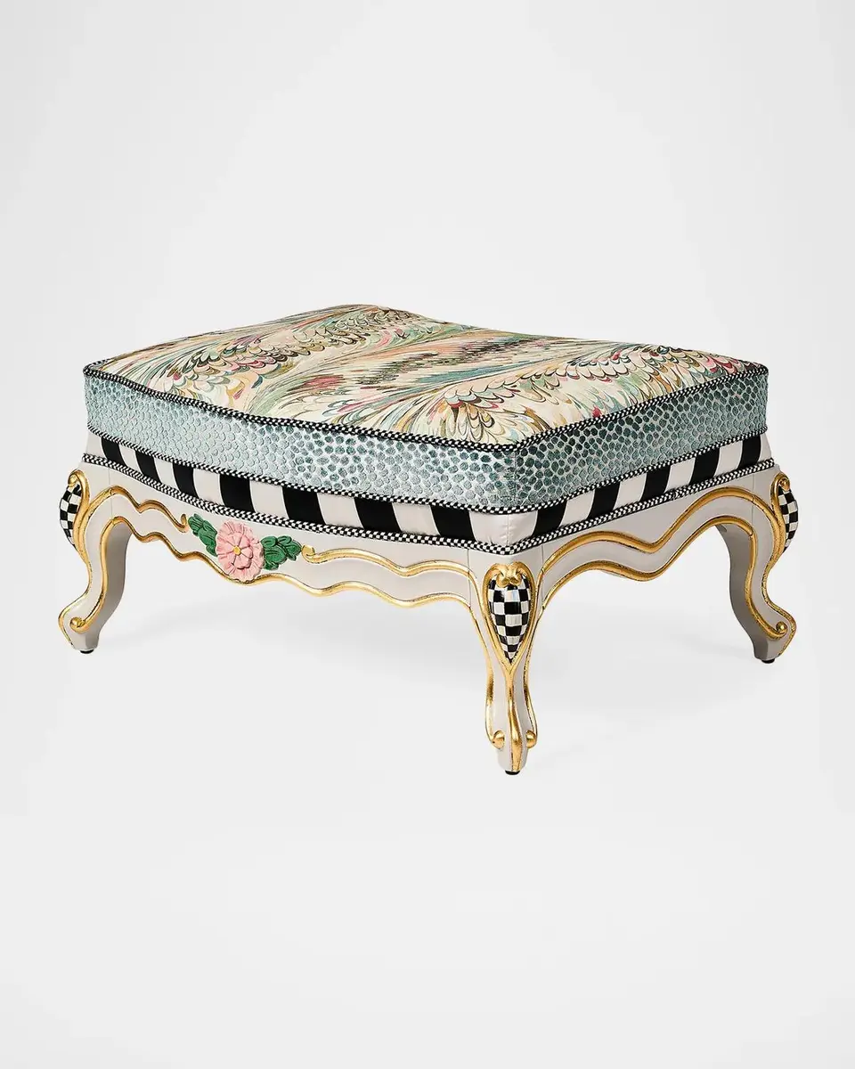 MacKenzie-Childs Storybook Upholstered Ottoman | Thumbnail 2 MacKenzie-Childs Storybook Upholstered Ottoman | Thumbnail 2