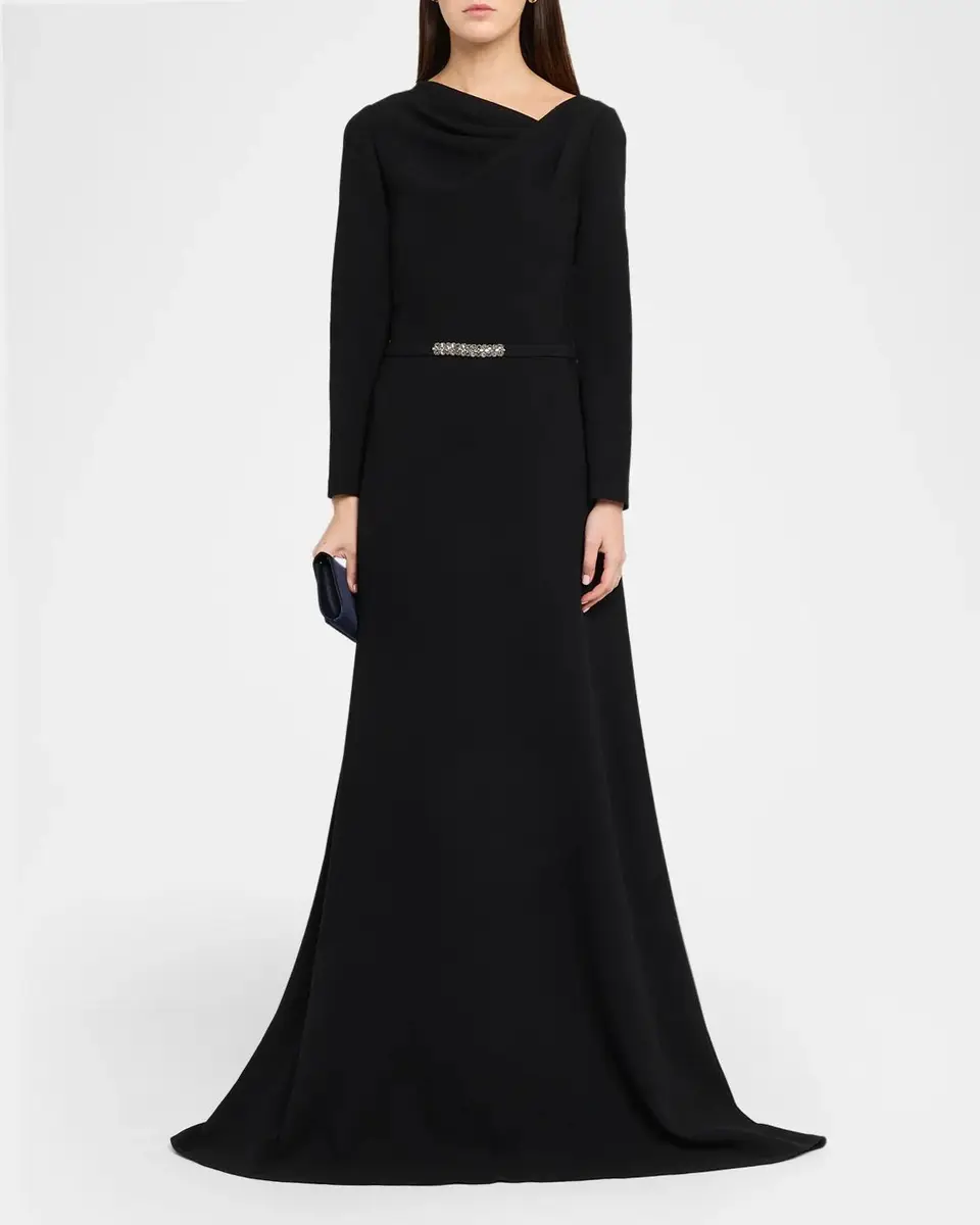 Rickie Freeman for Teri Jon Draped A-Line Crepe Gown | Thumbnail 2
