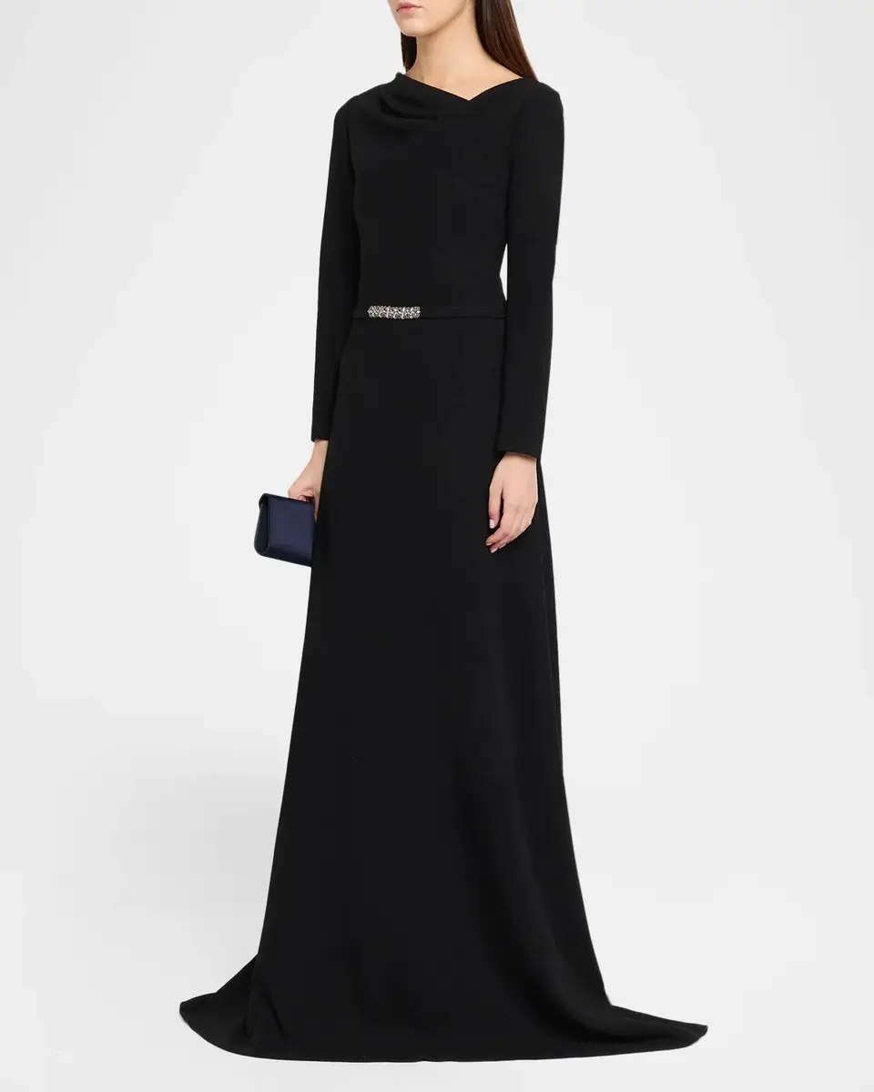Rickie Freeman for Teri Jon Draped A-Line Crepe Gown | Thumbnail 4