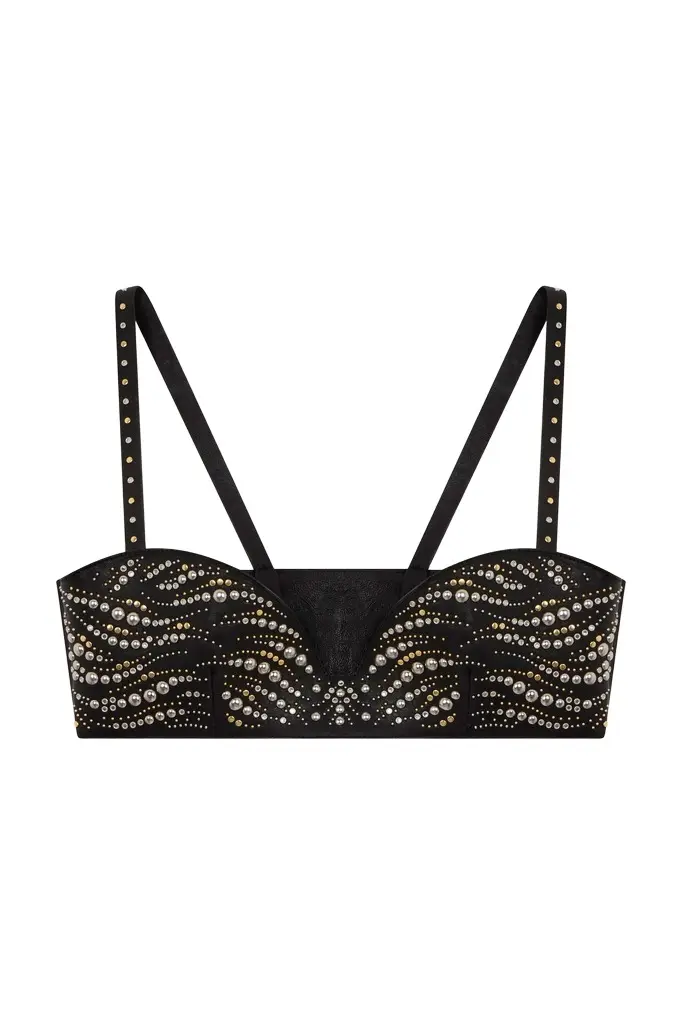 Roberto Cavalli Black Leather Top With Studs