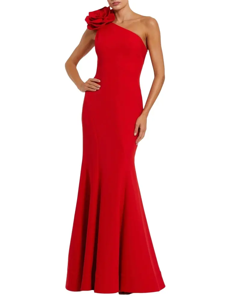 Women's Flower-Detailed Crepe One-Shoulder Mermaid Gown Women's Flower-Detailed Crepe One-Shoulder Mermaid Gown