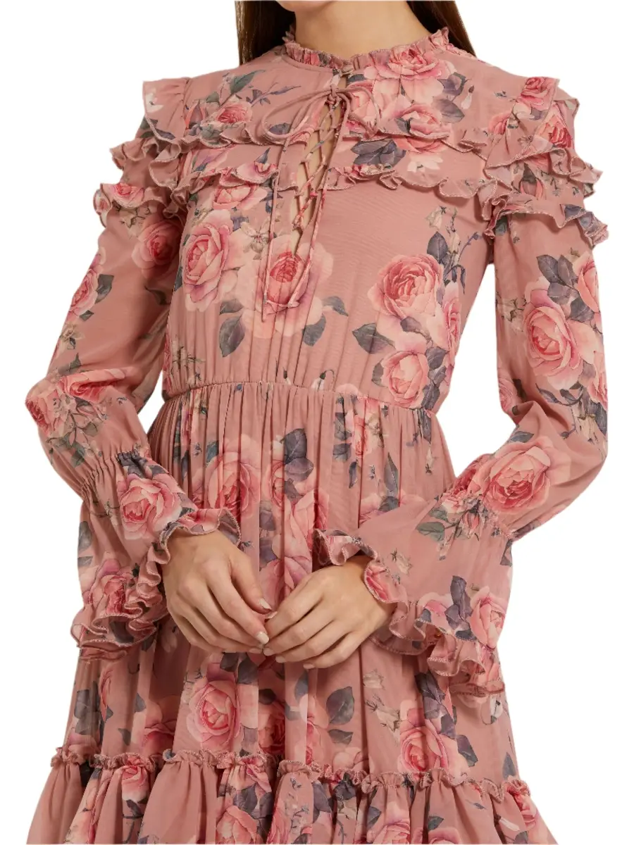 Mac Duggal Women's Rose-Print Tiered Ruffle Midi-Dress | Thumbnail 3 Mac Duggal Women's Rose-Print Tiered Ruffle Midi-Dress | Thumbnail 3