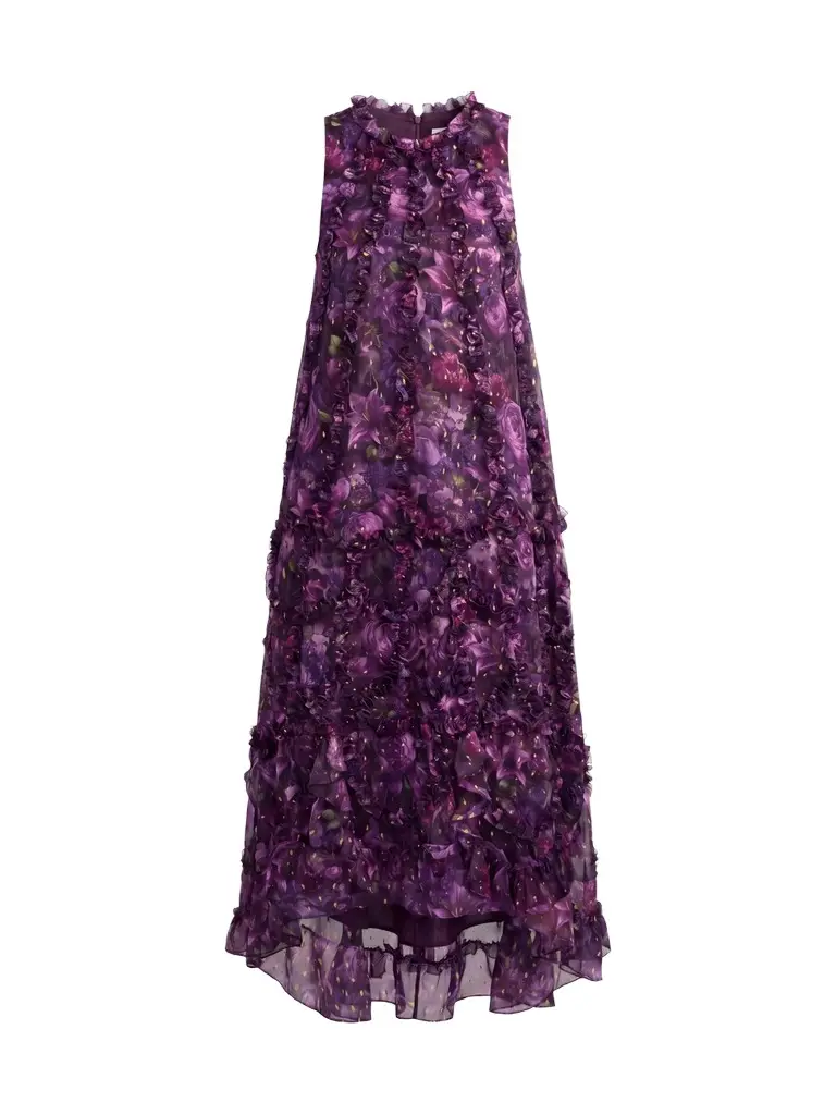 Women's Cocktail Floral Ruffled Sleeveless High-Low Gown Women's Cocktail Floral Ruffled Sleeveless High-Low Gown