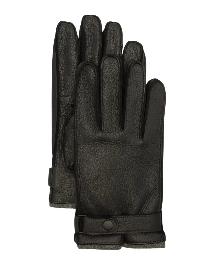 PORTOLANO Cashmere-Lined Leather Gloves with Snap