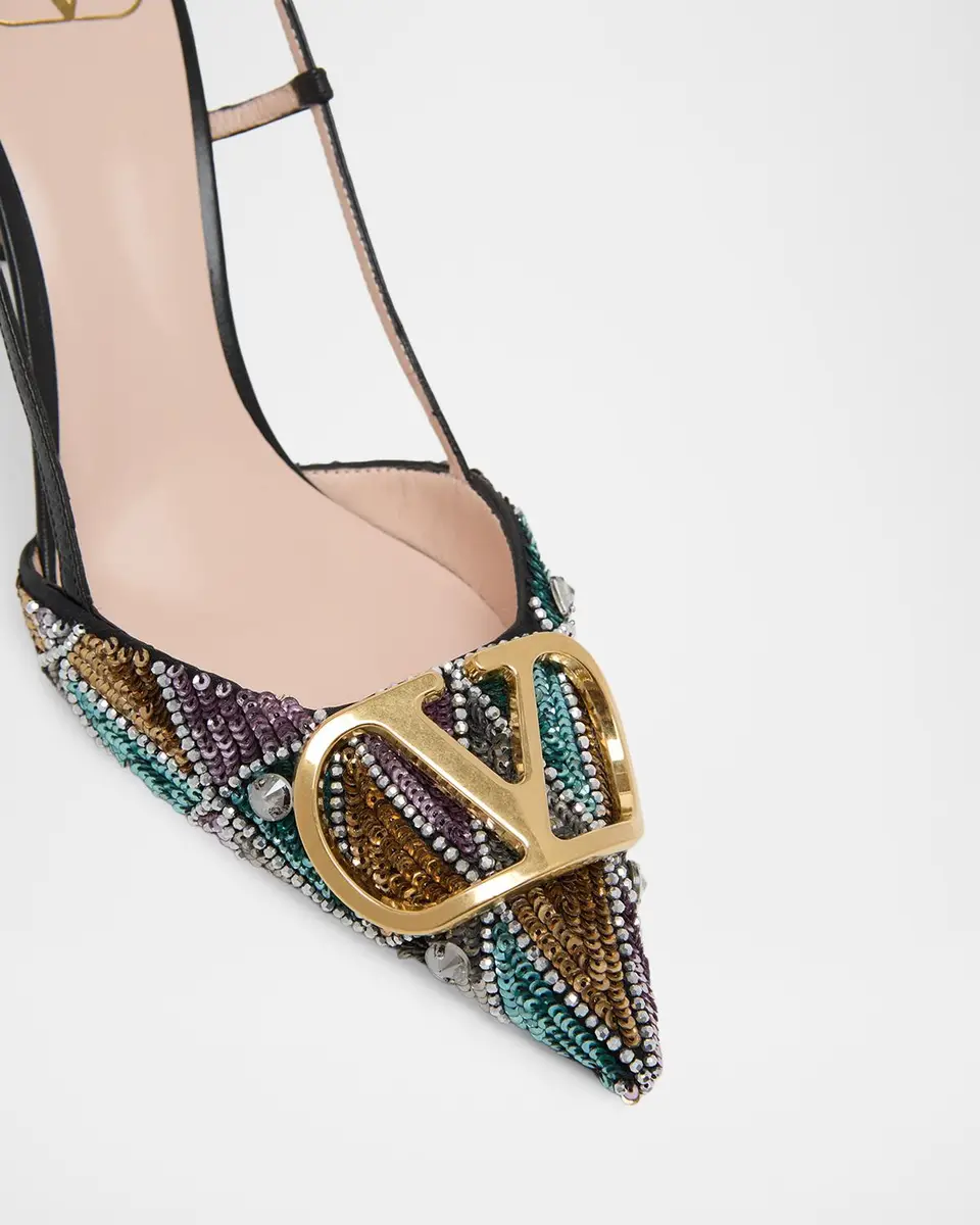 Valentino Garavani Sequin VLogo Slingback Pumps | Thumbnail 5 Valentino Garavani Sequin VLogo Slingback Pumps | Thumbnail 5