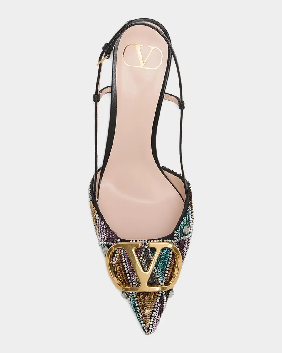 Valentino Garavani Sequin VLogo Slingback Pumps | Thumbnail 6 Valentino Garavani Sequin VLogo Slingback Pumps | Thumbnail 6