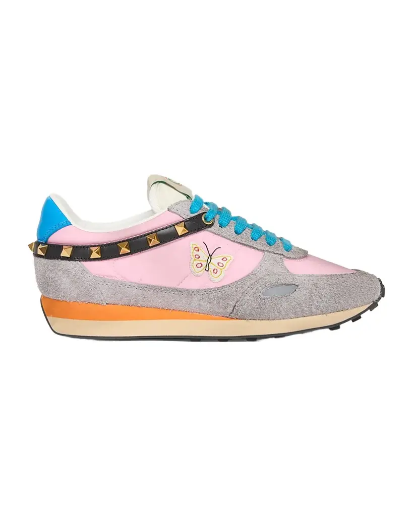Embroidered Rockstud Low-Top Sneakers