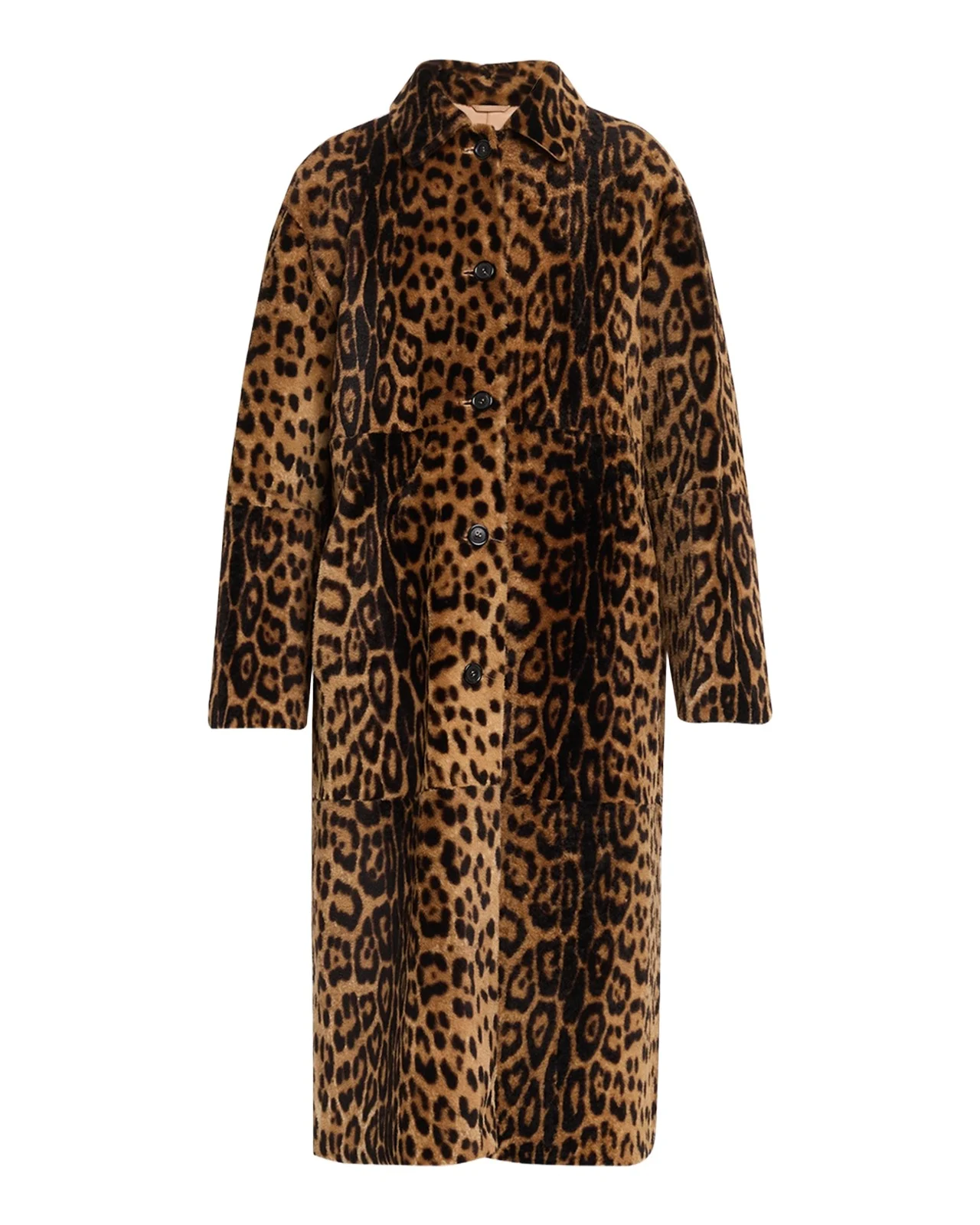 Davelle Leopard-Print Lamb Shearling Coat