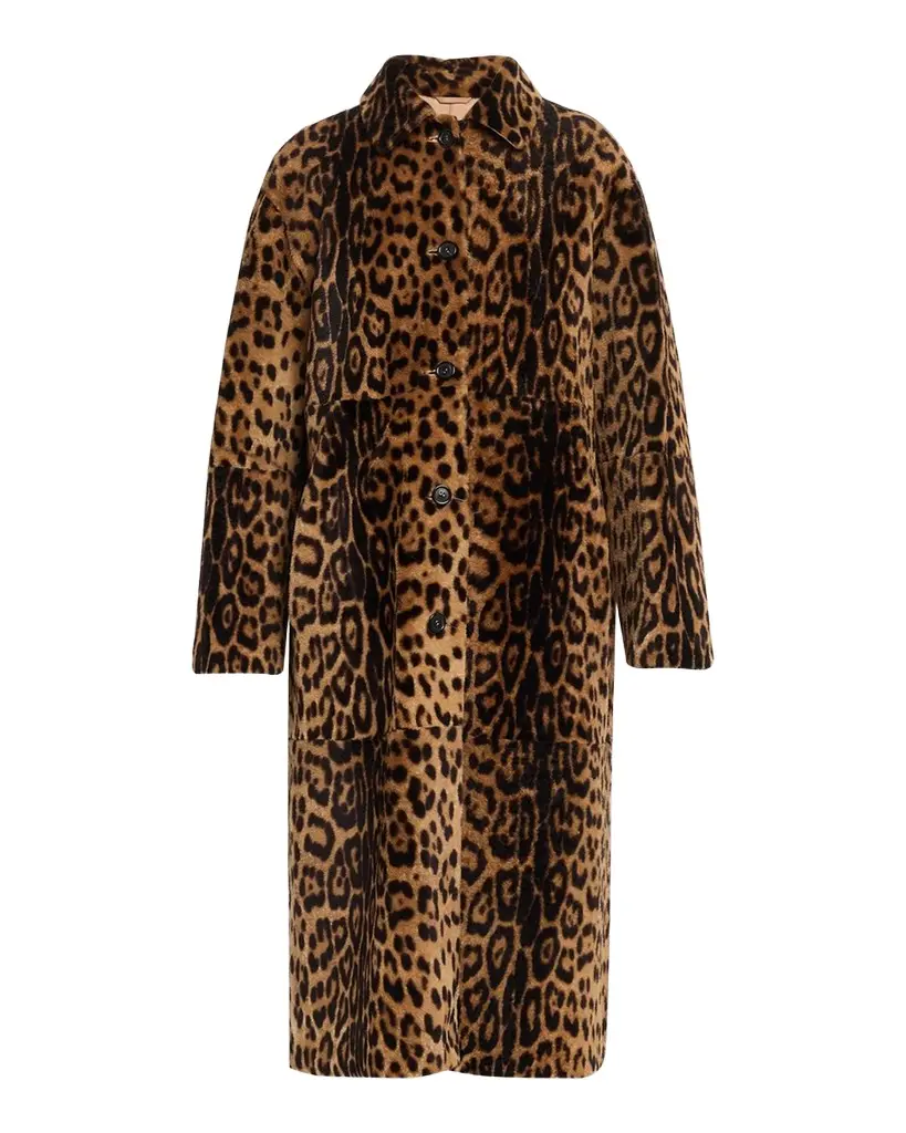 Davelle Leopard-Print Lamb Shearling Coat Davelle Leopard-Print Lamb Shearling Coat