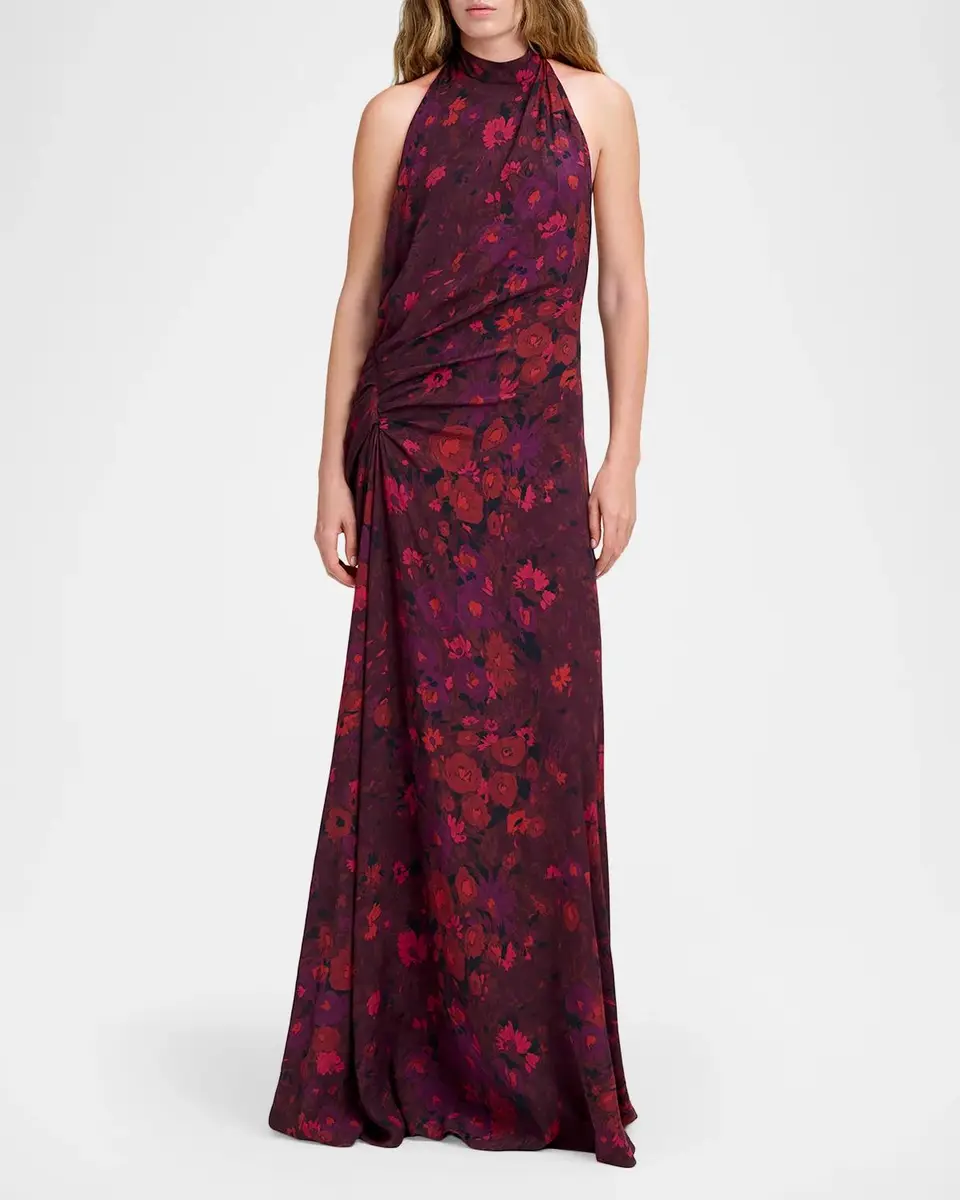 A.L.C. Scarlett Floral Gathered Scarf Halter Gown | Thumbnail 2