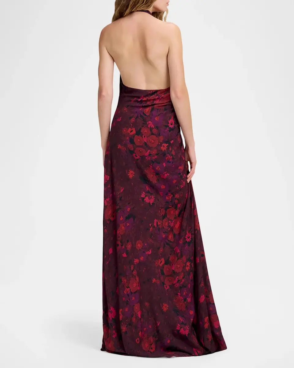 A.L.C. Scarlett Floral Gathered Scarf Halter Gown | Thumbnail 3