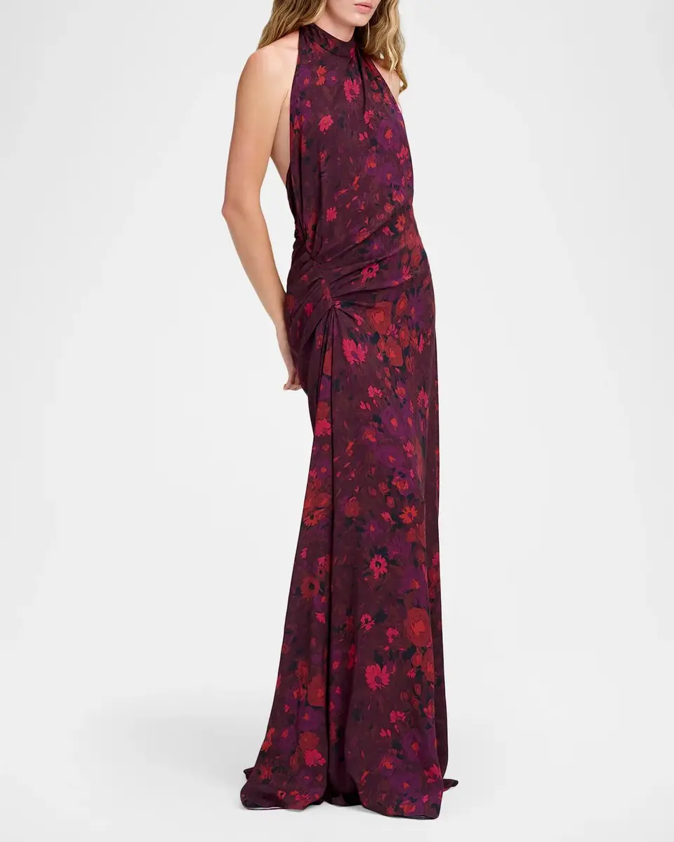 A.L.C. Scarlett Floral Gathered Scarf Halter Gown | Thumbnail 4