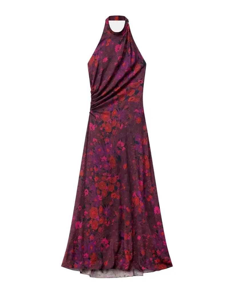 Scarlett Floral Gathered Scarf Halter Gown