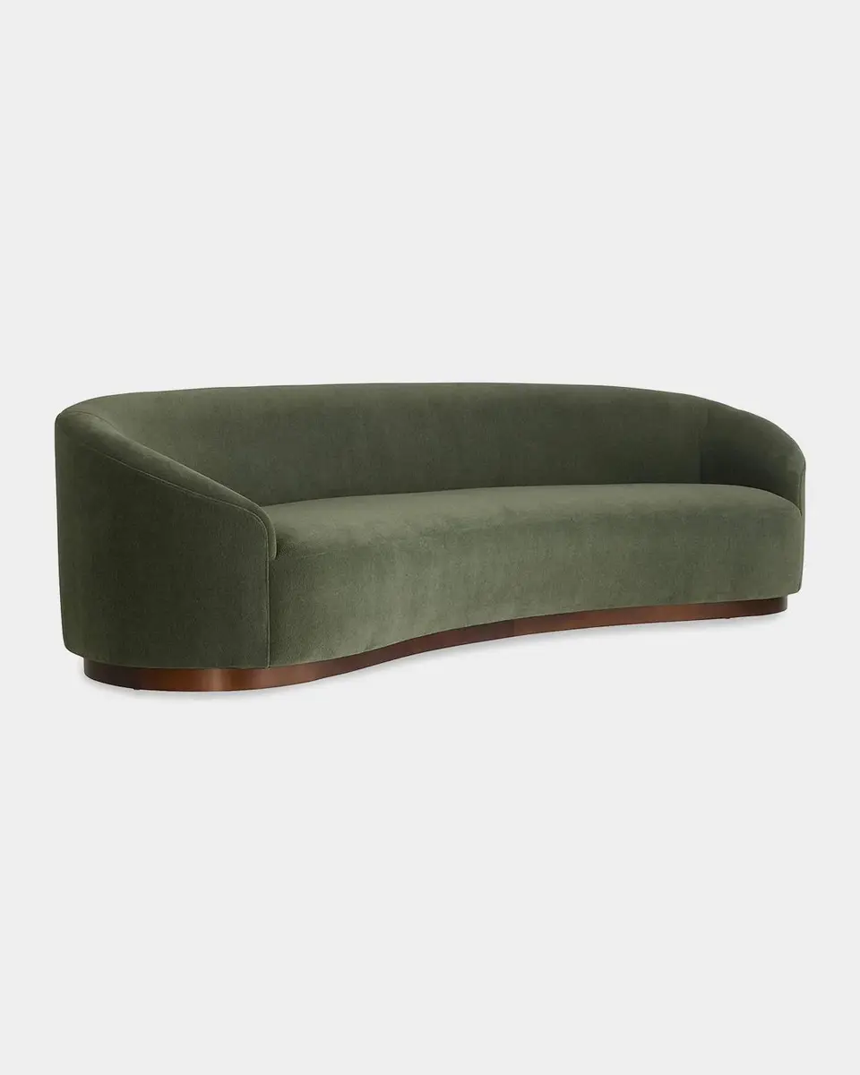 Arteriors Turner Chenille & Walnut Base Curved Sofa | Thumbnail 2 Arteriors Turner Chenille & Walnut Base Curved Sofa | Thumbnail 2