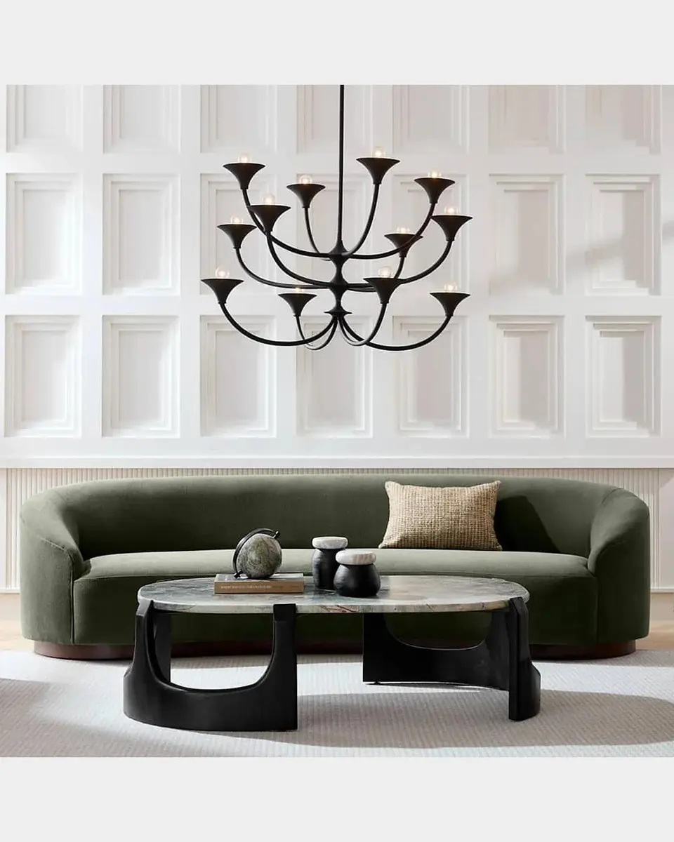 Arteriors Turner Chenille & Walnut Base Curved Sofa | Thumbnail 3 Arteriors Turner Chenille & Walnut Base Curved Sofa | Thumbnail 3