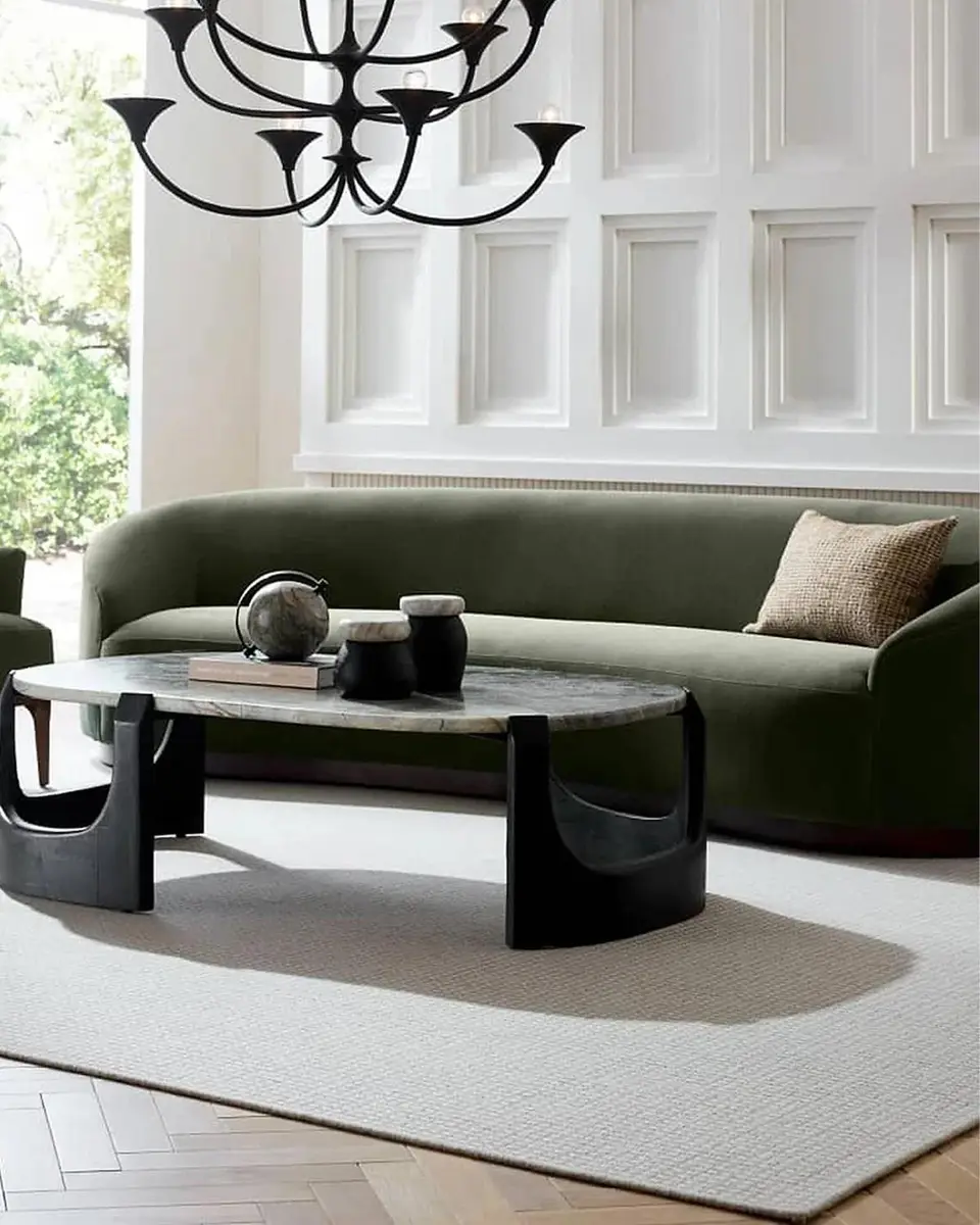 Arteriors Turner Chenille & Walnut Base Curved Sofa | Thumbnail 4 Arteriors Turner Chenille & Walnut Base Curved Sofa | Thumbnail 4