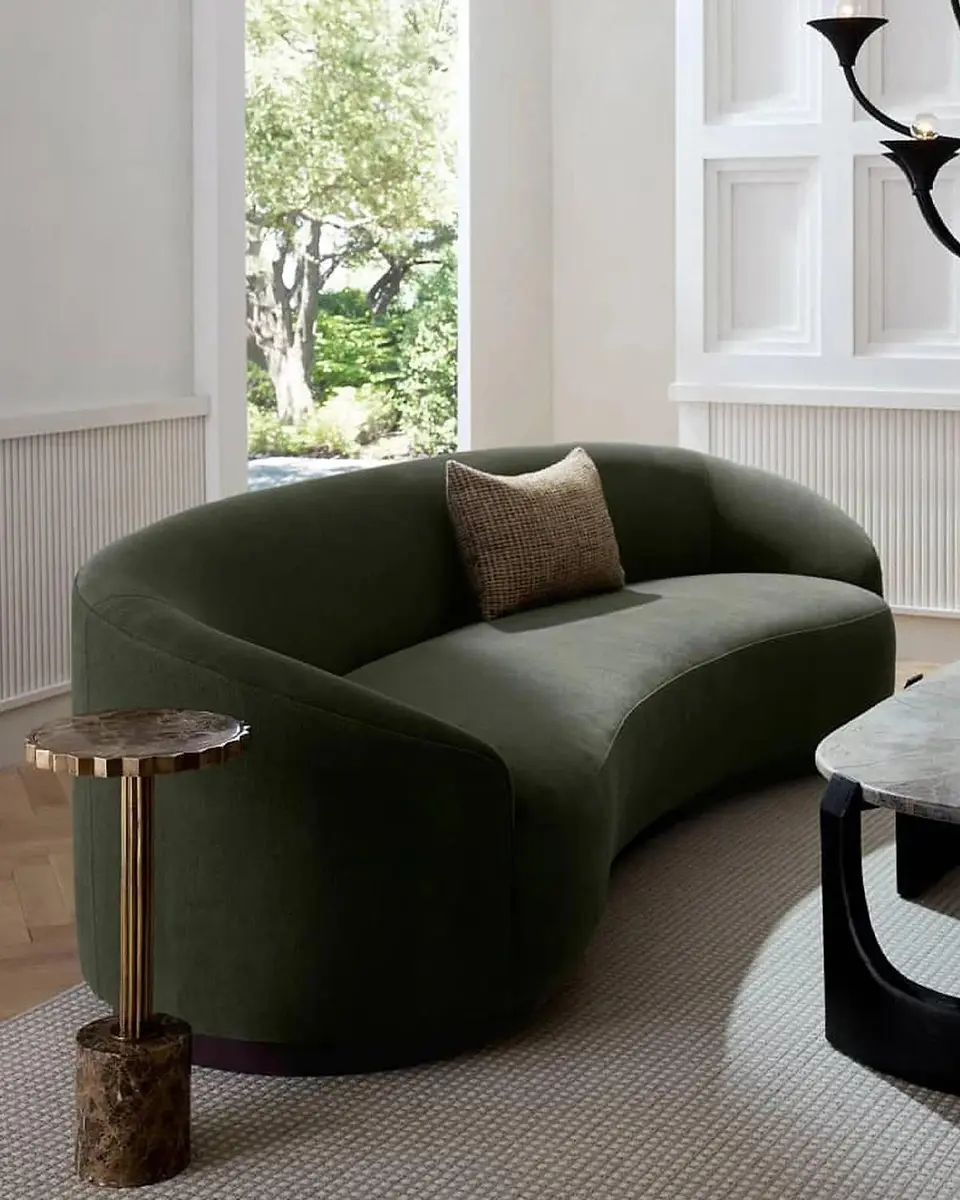 Arteriors Turner Chenille & Walnut Base Curved Sofa | Thumbnail 5 Arteriors Turner Chenille & Walnut Base Curved Sofa | Thumbnail 5