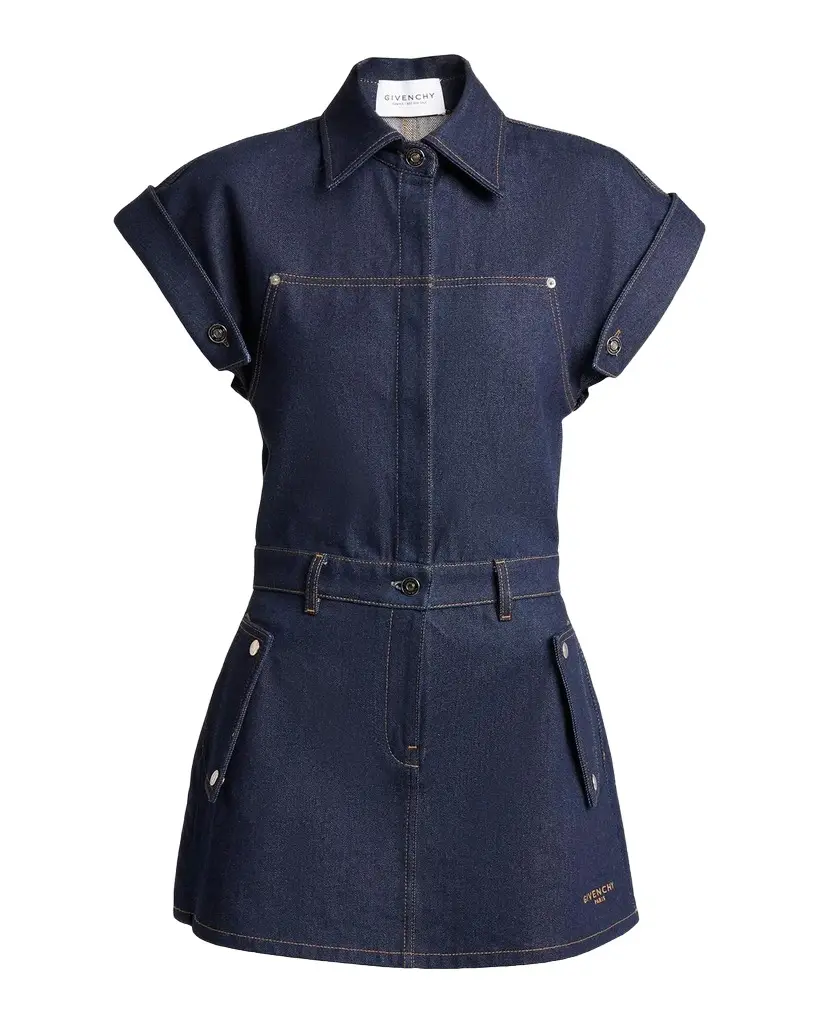 Givenchy Cap-Sleeve Raw Denim Mini Shirtdress