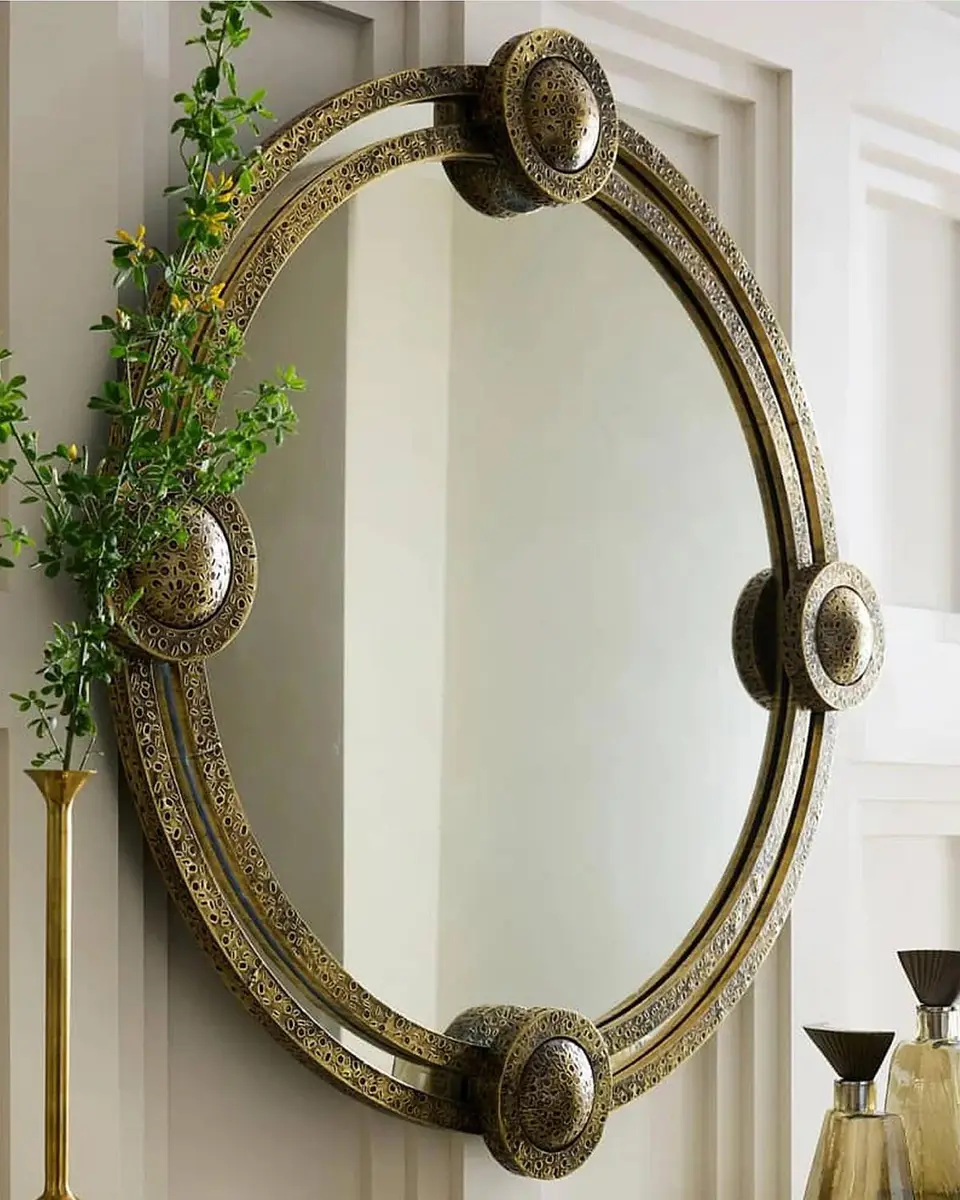 Arteriors Lisbon Antique Brass Round Mirror | Thumbnail 3 Arteriors Lisbon Antique Brass Round Mirror | Thumbnail 3