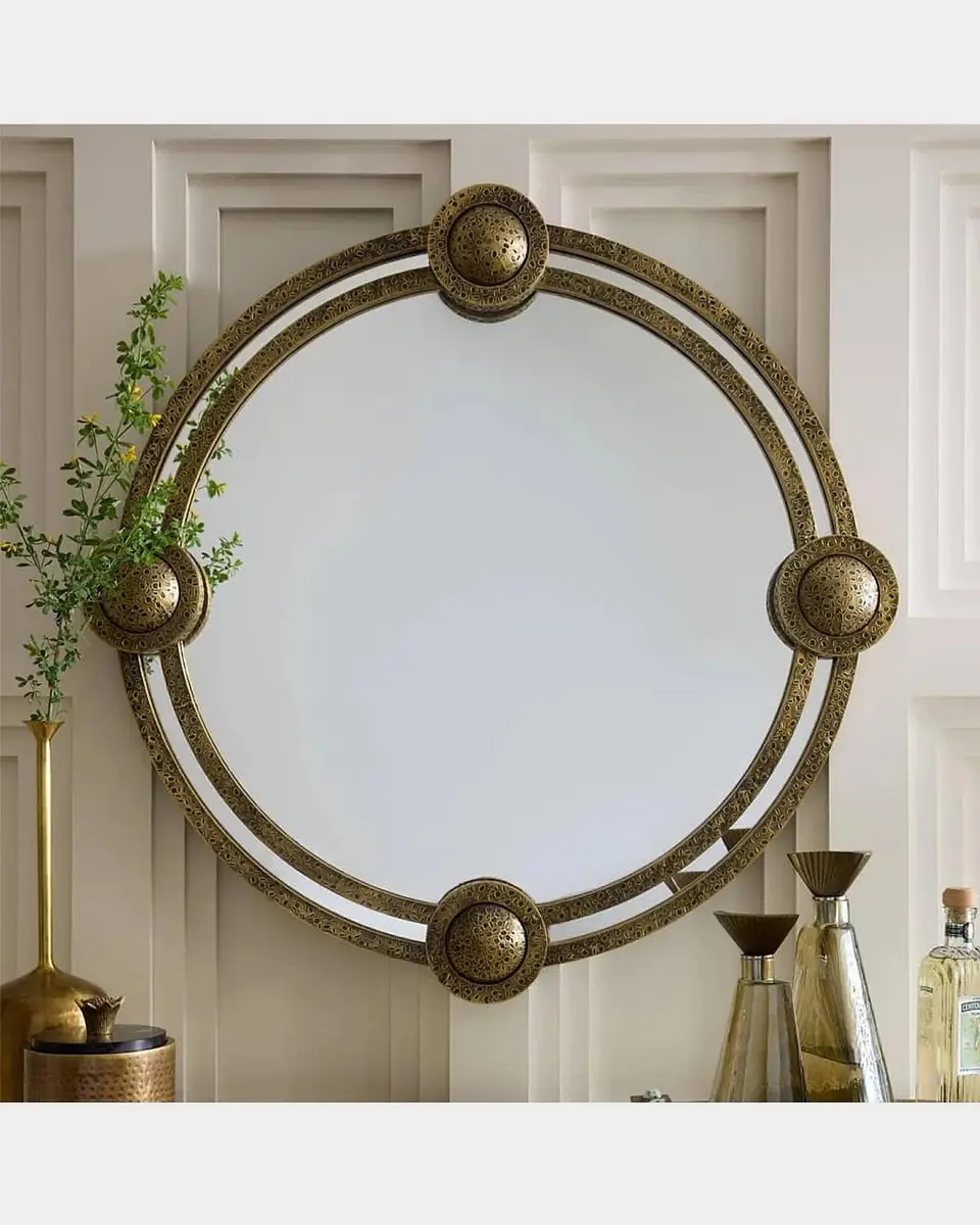 Arteriors Lisbon Antique Brass Round Mirror | Thumbnail 4 Arteriors Lisbon Antique Brass Round Mirror | Thumbnail 4