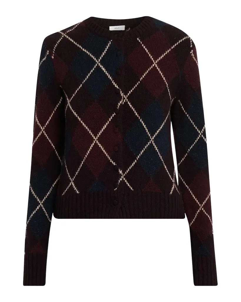Skyler Argyle Cashmere Crewneck Cardigan