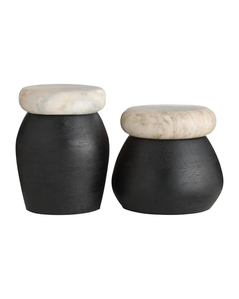 Arteriors Noelle 2-Piece Mango Wood & Marble Containers