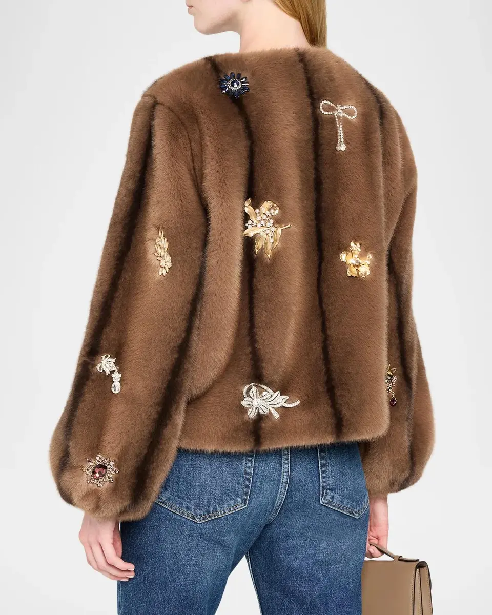 Cinq à Sept Benson Embellished Faux-Fur Coat | Thumbnail 3 Cinq à Sept Benson Embellished Faux-Fur Coat | Thumbnail 3