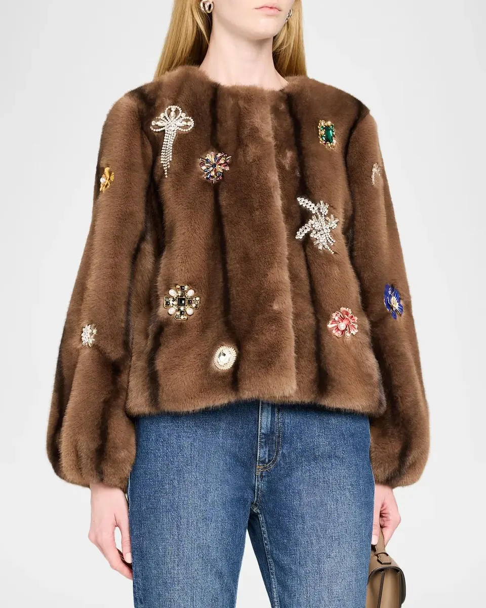 Cinq à Sept Benson Embellished Faux-Fur Coat | Thumbnail 4 Cinq à Sept Benson Embellished Faux-Fur Coat | Thumbnail 4