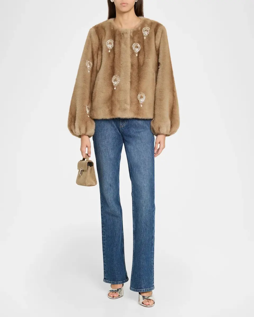 Cinq à Sept Benson Embellished Faux-Fur Coat | Thumbnail 2 Cinq à Sept Benson Embellished Faux-Fur Coat | Thumbnail 2