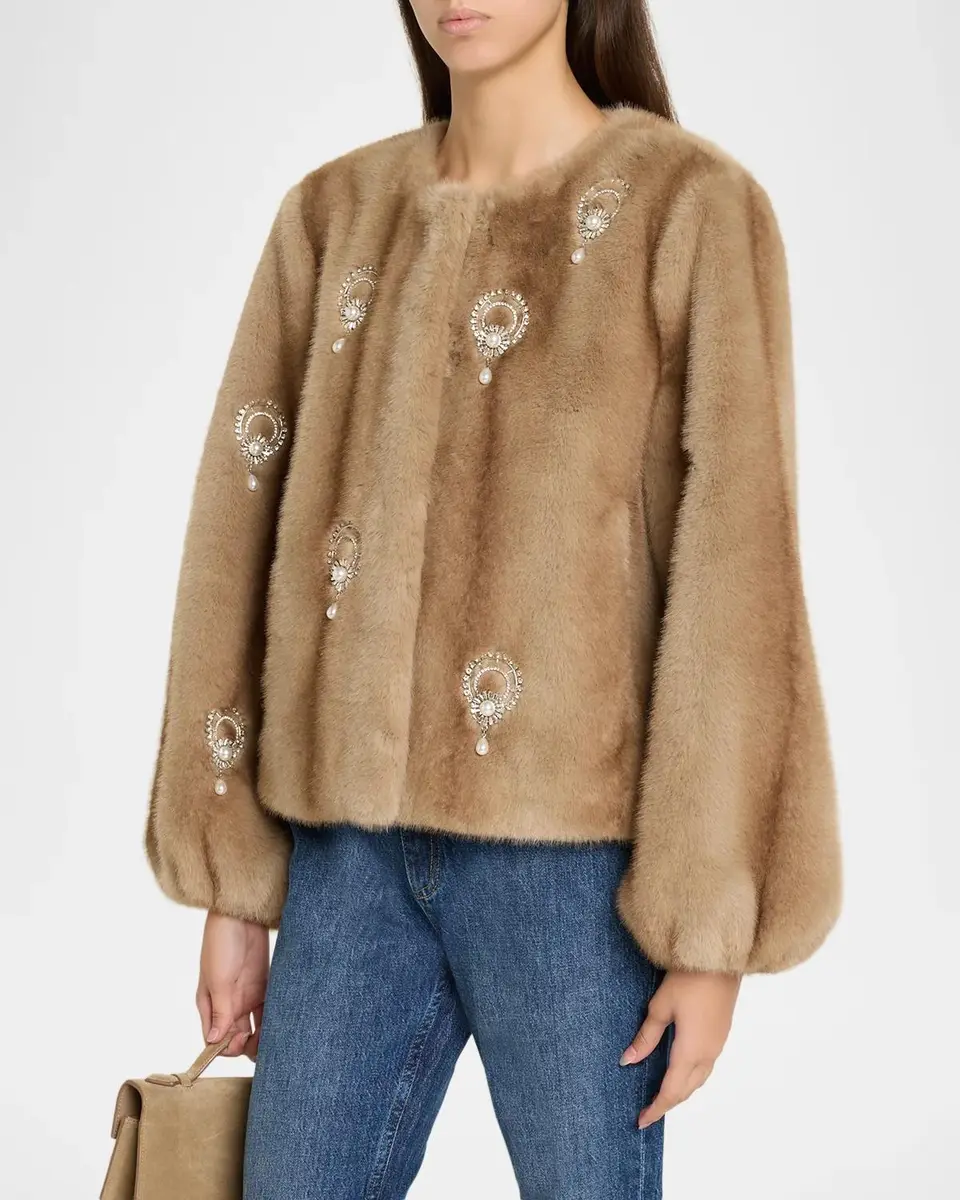 Cinq à Sept Benson Embellished Faux-Fur Coat | Thumbnail 4 Cinq à Sept Benson Embellished Faux-Fur Coat | Thumbnail 4
