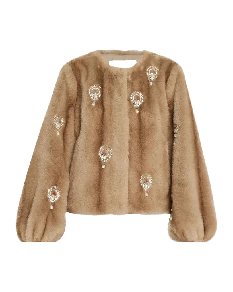 Cinq à Sept Benson Embellished Faux-Fur Coat