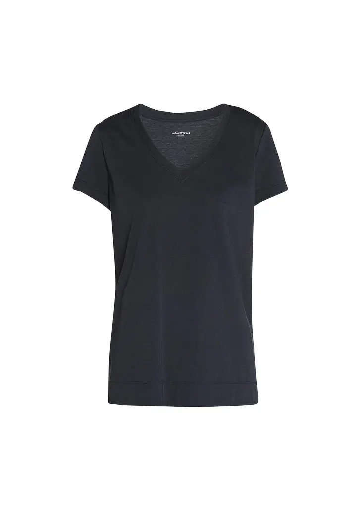 Lafayette 148 New York Modern V-Neck Short-Sleeve Cotton Jersey Tee