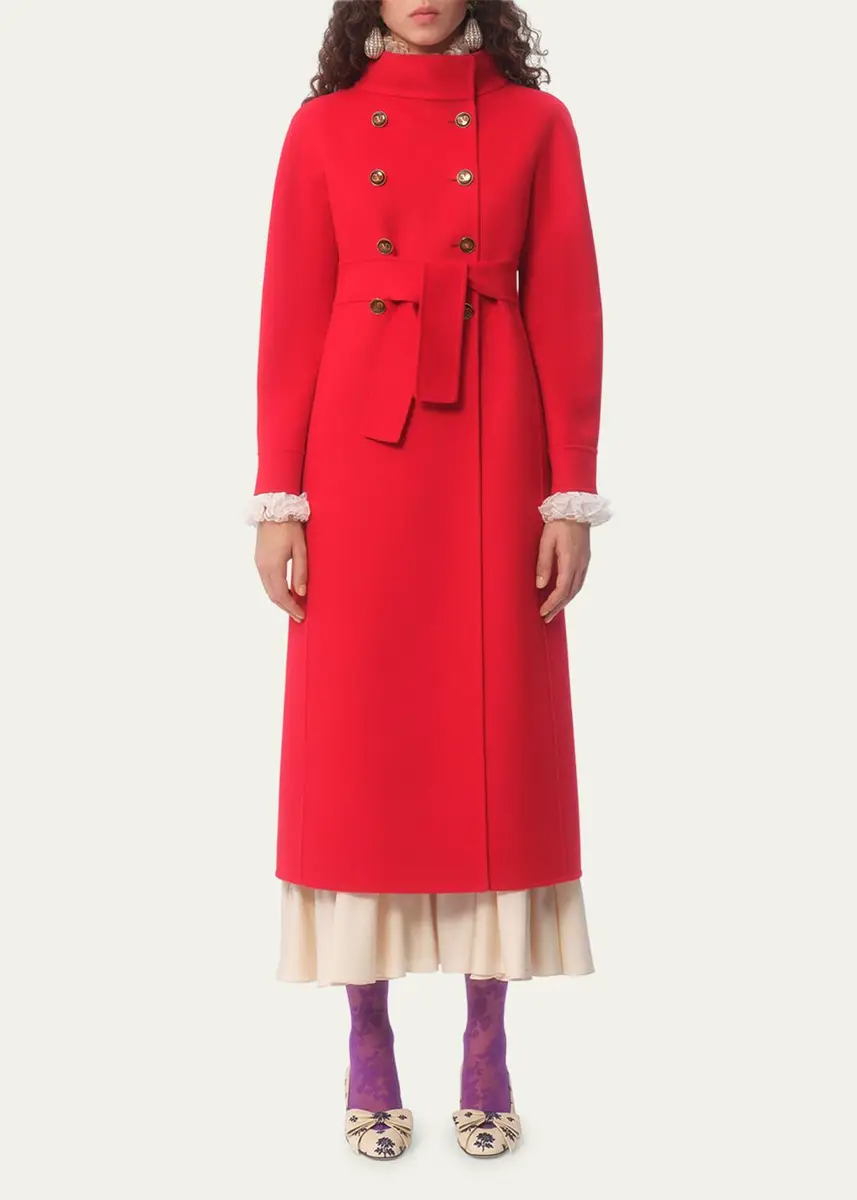 Valentino Garavani High-Neck Double-Breast Belted Wool Cashmere Coat | Thumbnail 2 Valentino Garavani High-Neck Double-Breast Belted Wool Cashmere Coat | Thumbnail 2