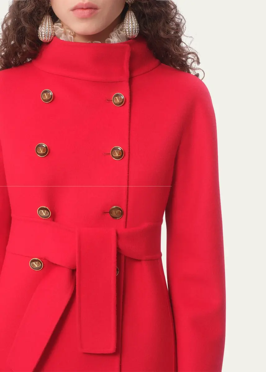 Valentino Garavani High-Neck Double-Breast Belted Wool Cashmere Coat | Thumbnail 5 Valentino Garavani High-Neck Double-Breast Belted Wool Cashmere Coat | Thumbnail 5