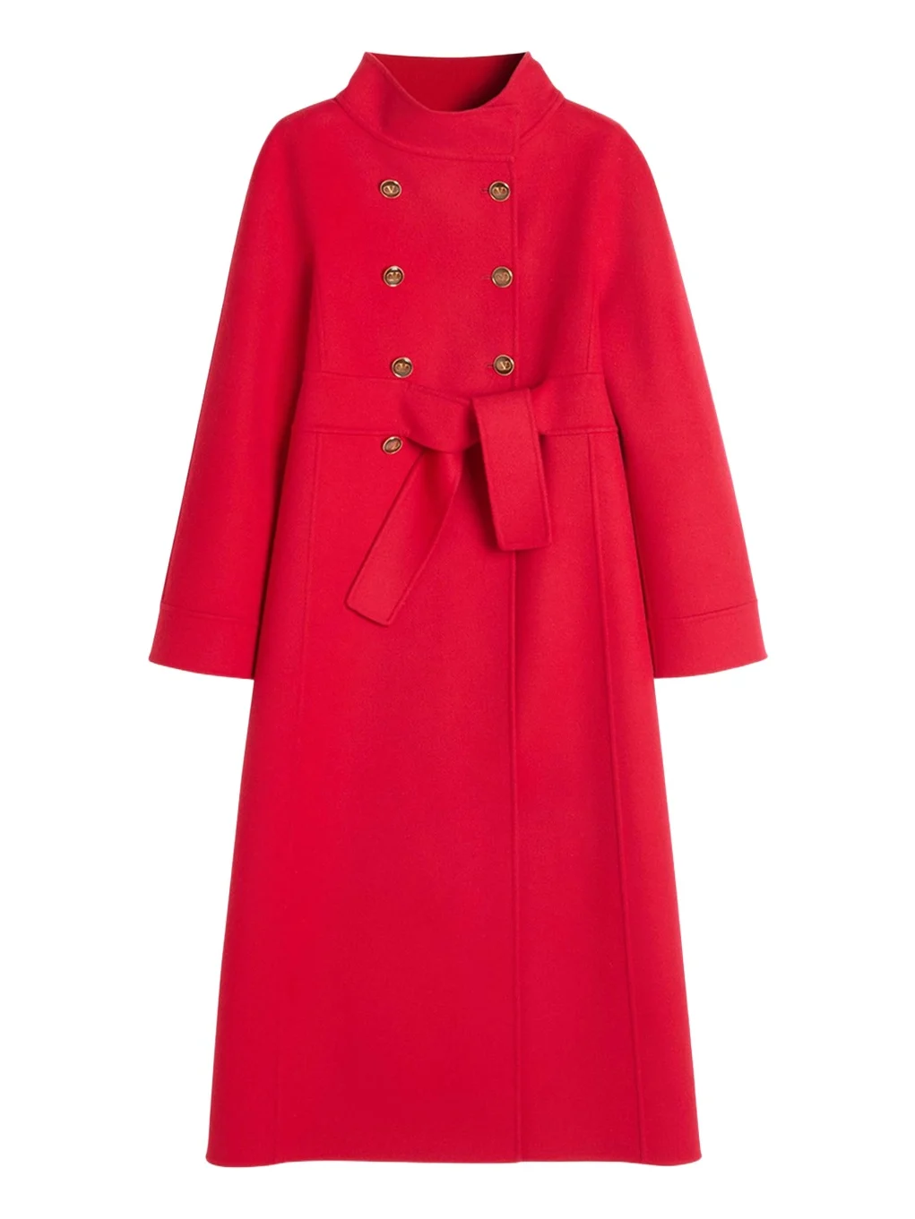 Valentino Garavani High-Neck Double-Breast Belted Wool Cashmere Coat