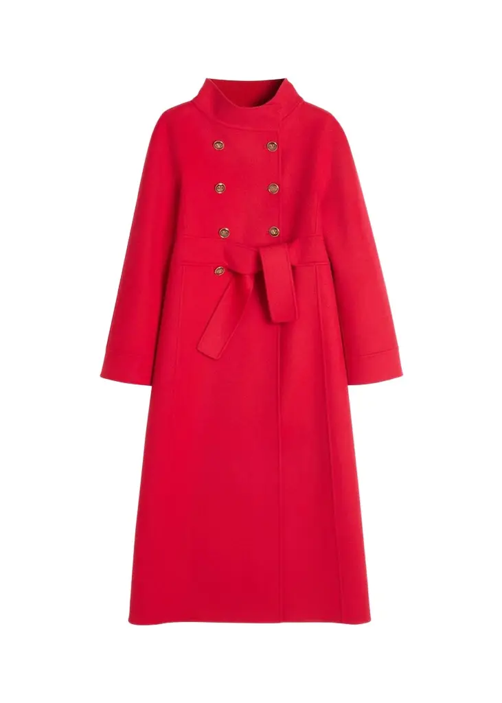 Valentino Garavani High-Neck Double-Breast Belted Wool Cashmere Coat