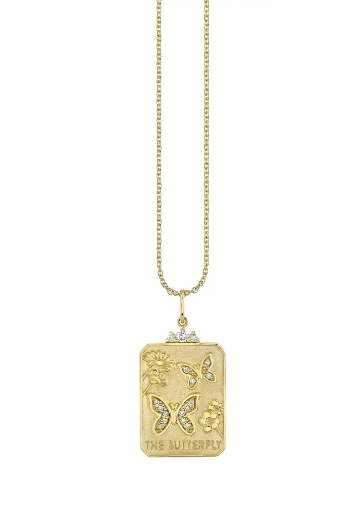 14K The Buitterfly Tarot Card Pendant Necklace