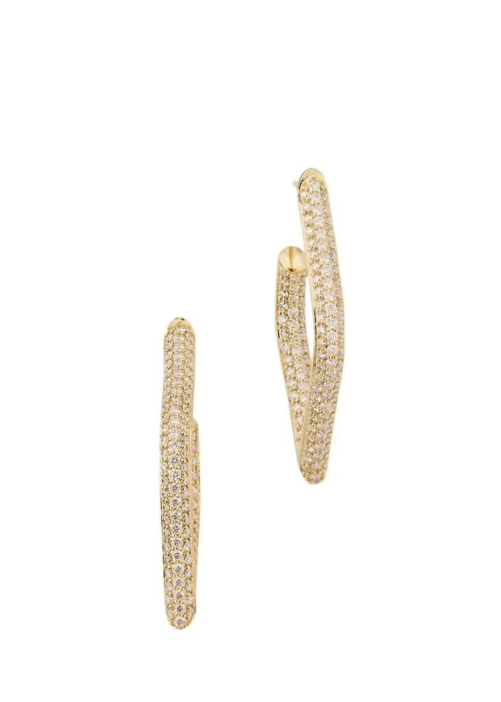 Sydney Evan 14K Pave Diamond Hollow Marquise Hoop Earrings