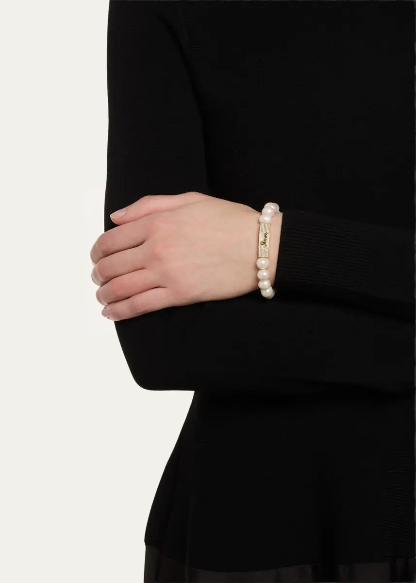 Sydney Evan 14K Diamond Love Script Pearl Stretch Bracelet | Thumbnail 2 Sydney Evan 14K Diamond Love Script Pearl Stretch Bracelet | Thumbnail 2