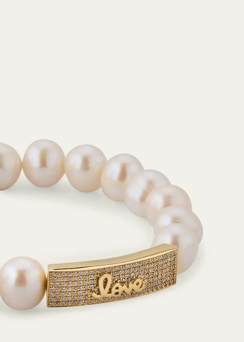 Sydney Evan 14K Diamond Love Script Pearl Stretch Bracelet | Thumbnail 3 Sydney Evan 14K Diamond Love Script Pearl Stretch Bracelet | Thumbnail 3